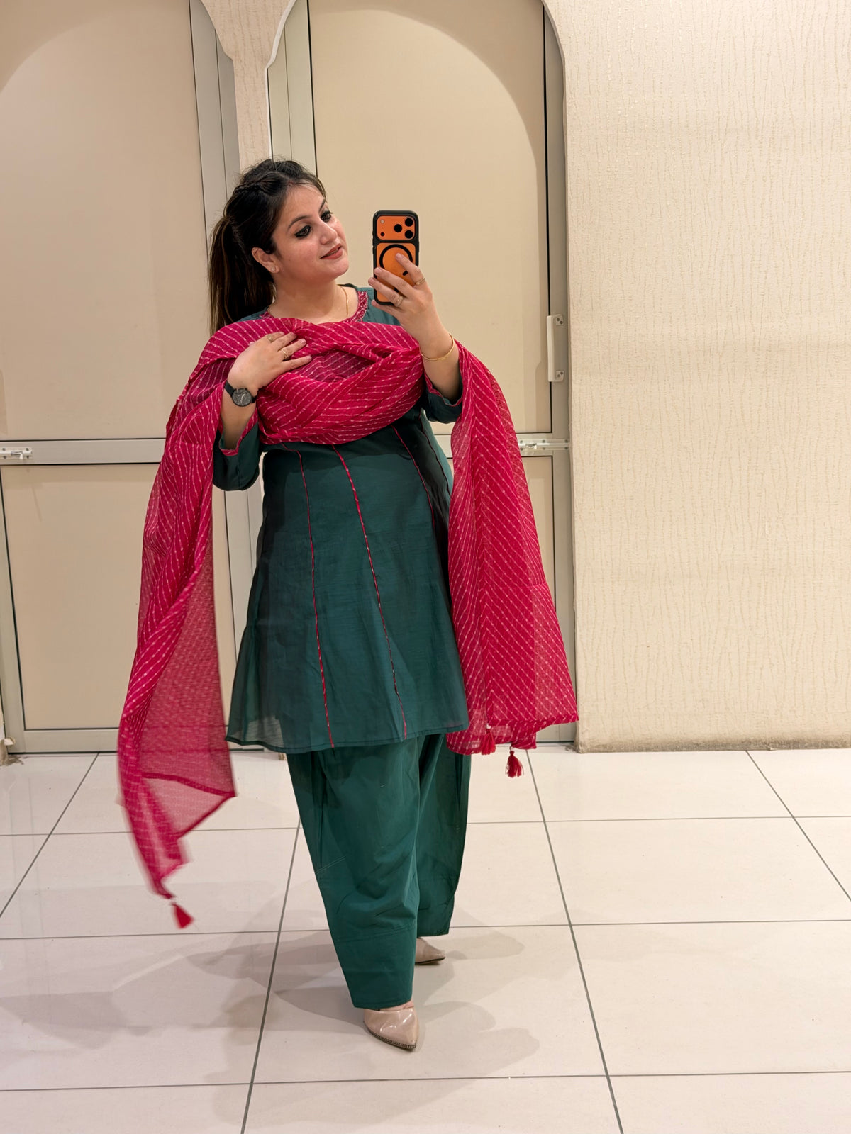 Teal Mul Chanderi Suit with Bandhani Dupatta (M–XXL)