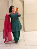 Teal Mul Chanderi Suit with Bandhani Dupatta (M–XXL)