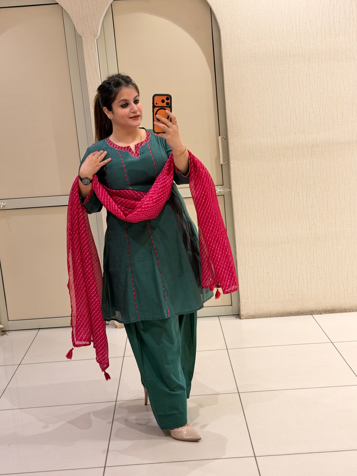 Teal Mul Chanderi Suit with Bandhani Dupatta (M–XXL)