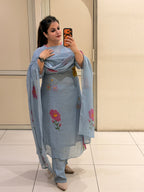 Sky Blue Pure Mul Floral Suit (M–XXL)