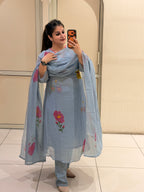 Sky Blue Pure Mul Floral Suit (M–XXL)