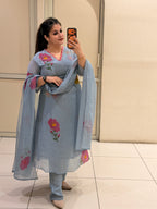 Sky Blue Pure Mul Floral Suit (M–XXL)