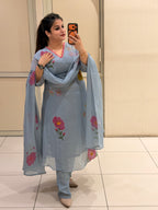 Sky Blue Pure Mul Floral Suit (M–XXL)