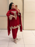 Luxe Red Pure Fabric Handwork Dress (Free Size till XXL)