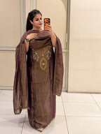 Premium Maroon Unstitched Handwork Partywear Suit