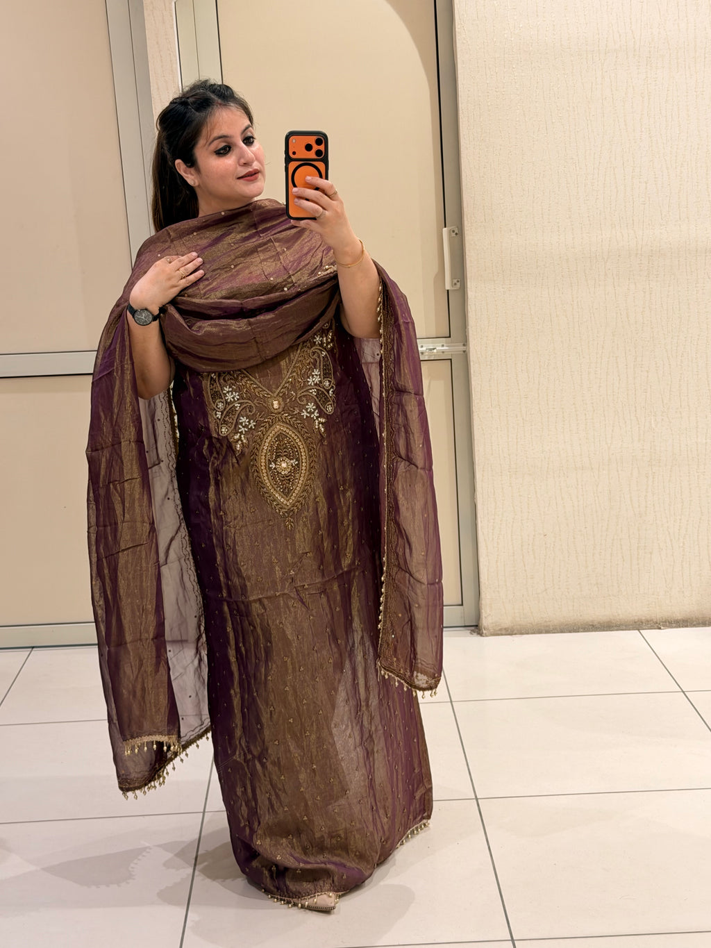Premium Maroon Unstitched Handwork Partywear Suit