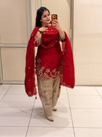 Red Embroidered Crepe Suit Set with Dupatta