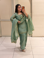 Pastel Green Crush Suit Set with Dupatta