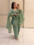Pastel Green Crush Suit Set with Dupatta