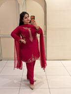 Premium Crepe Handwork Suit Set with Dupatta – Rani Pink