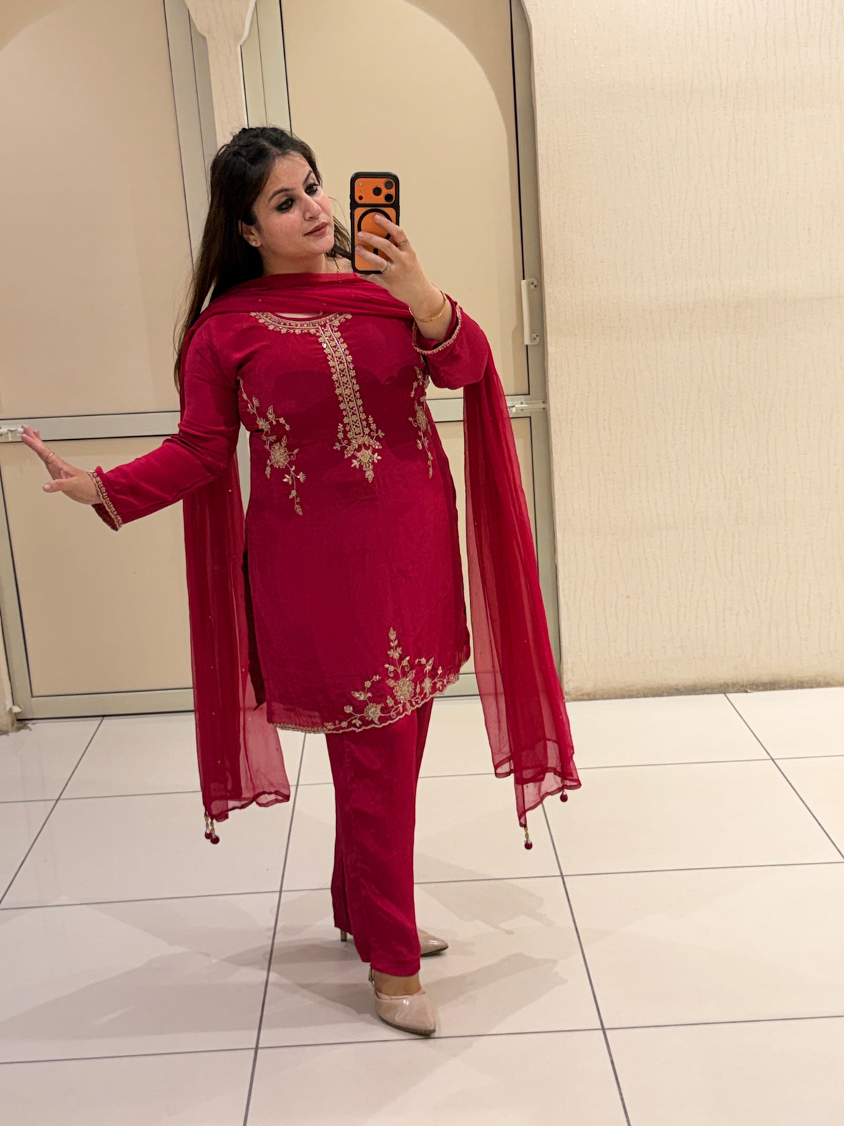 Premium Crepe Handwork Suit Set with Dupatta – Rani Pink
