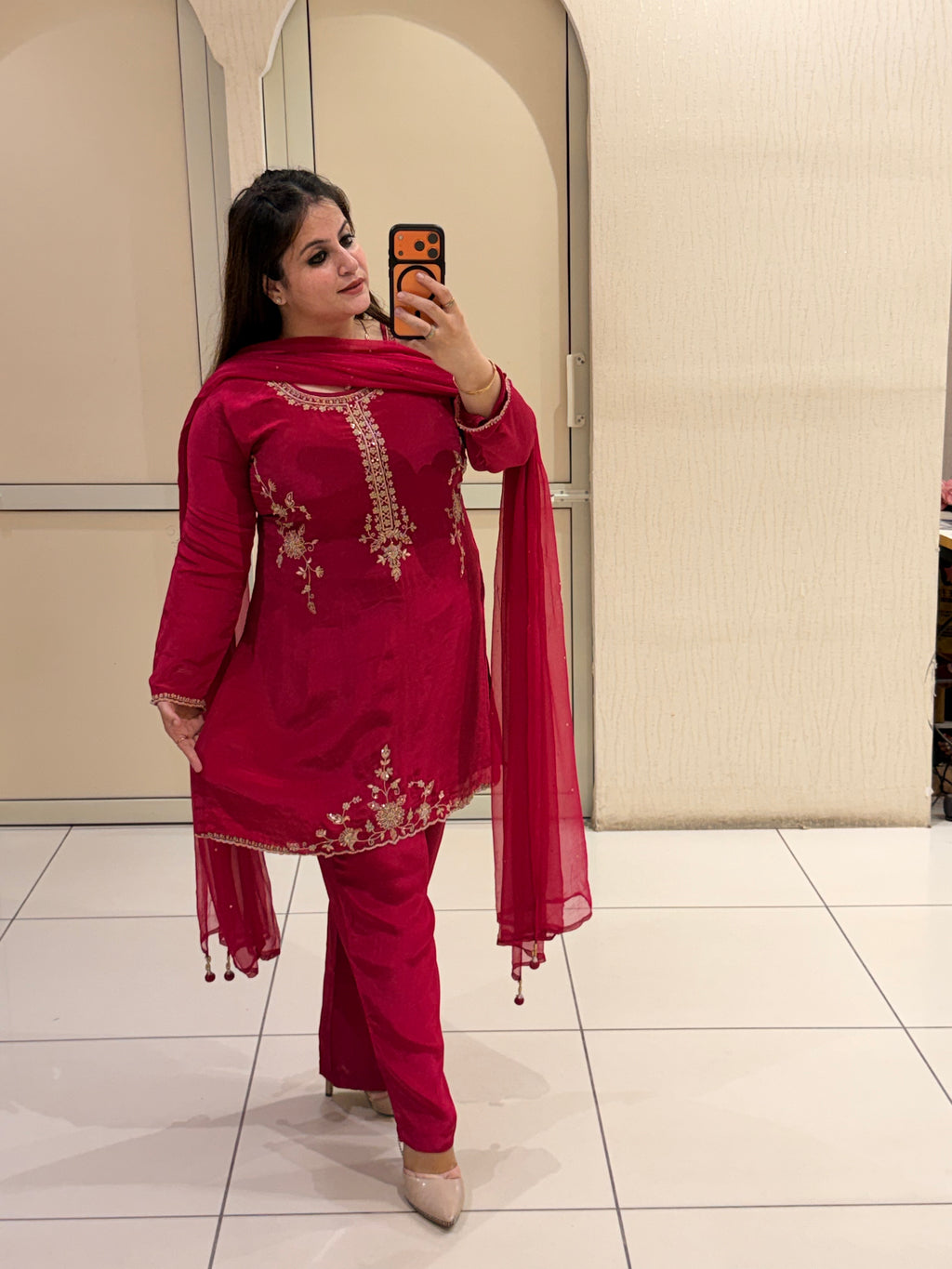 Premium Crepe Handwork Suit Set with Dupatta – Rani Pink