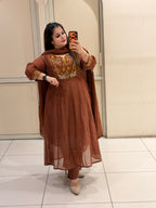 Brown Mul Chanderi Embroidered Suit Set (M–XXL)
