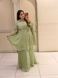 Pista Green Chinon Embroidered Sharara Suit (M–XXL)