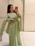 Pista Green Chinon Embroidered Sharara Suit (M–XXL)