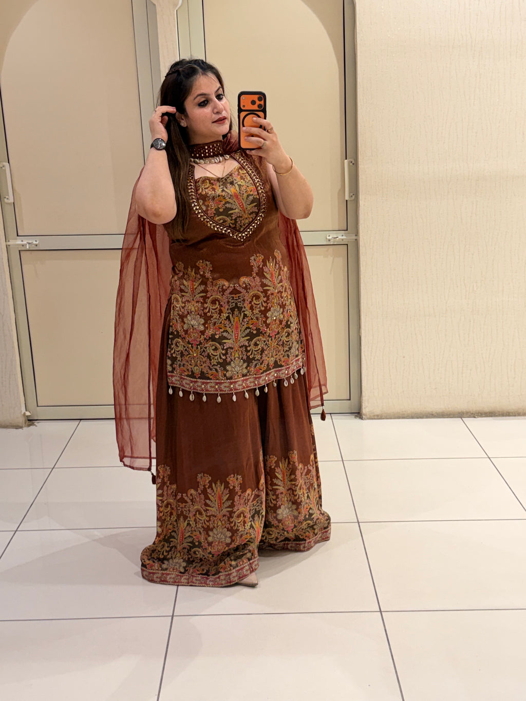 Brown Partywear Designer Dress Set (M–XXL)