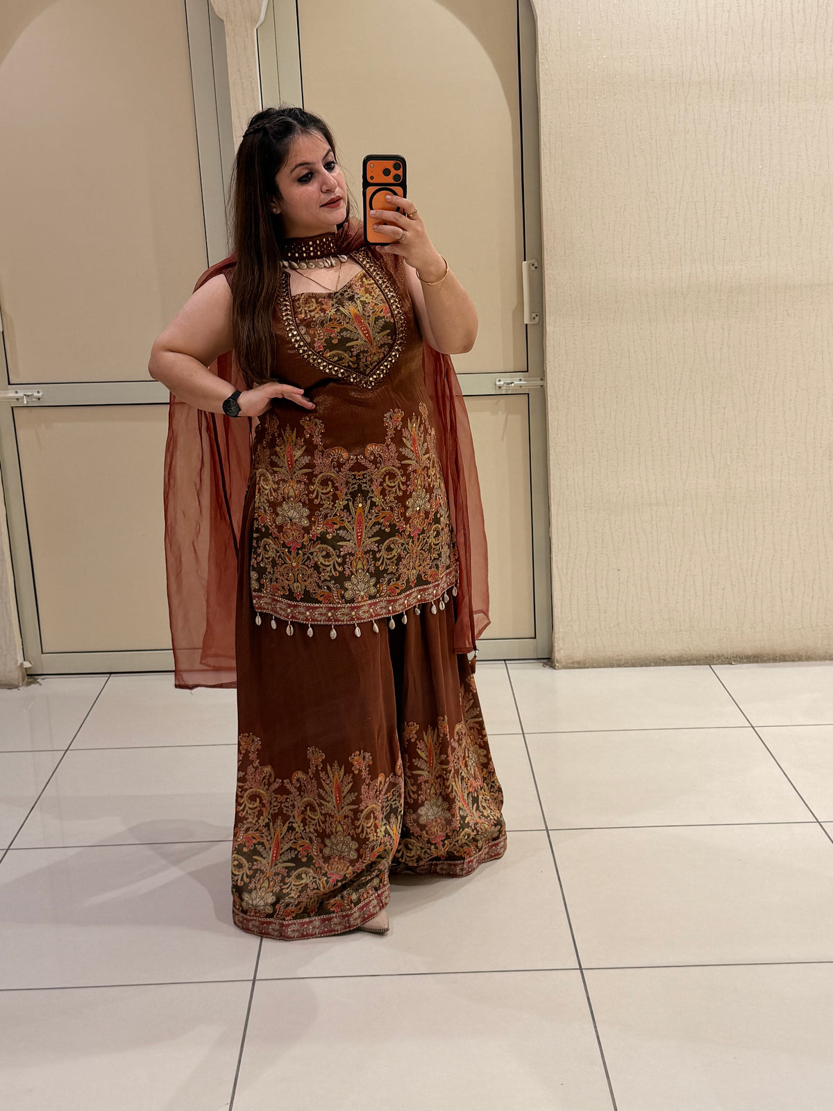 Brown Partywear Designer Dress Set (M–XXL)