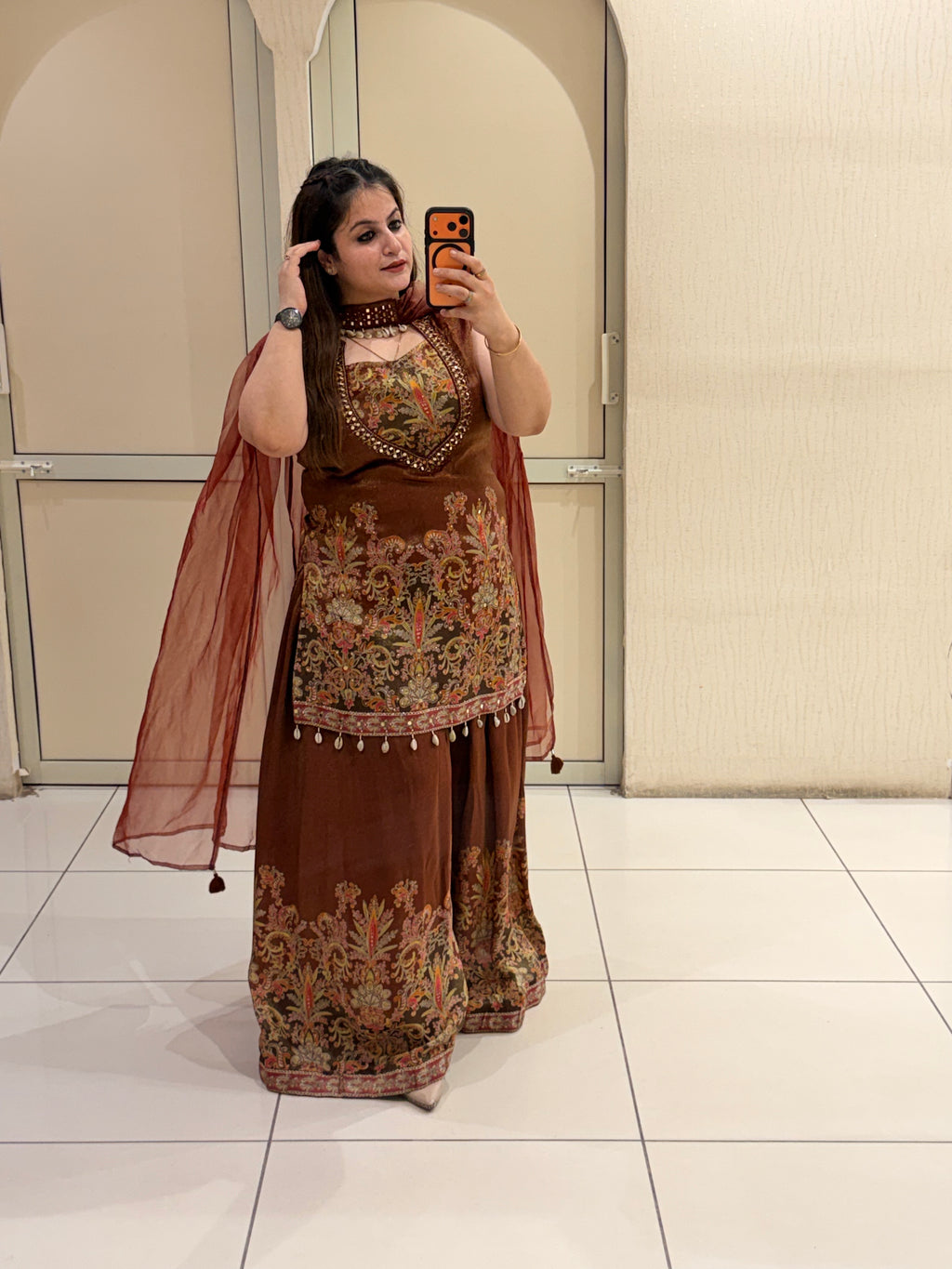 Brown Partywear Designer Dress Set (M–XXL)