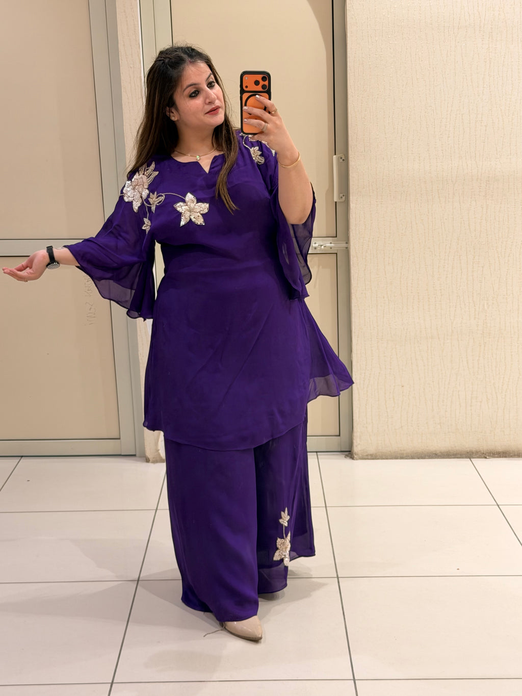 Purple Handwork Designer Dress Set (Free Size till XXL)