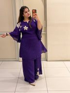 Purple Handwork Designer Dress Set (Free Size till XXL)