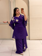 Purple Handwork Designer Dress Set (Free Size till XXL)