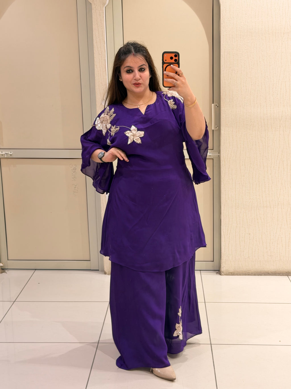 Purple Handwork Designer Dress Set (Free Size till XXL)