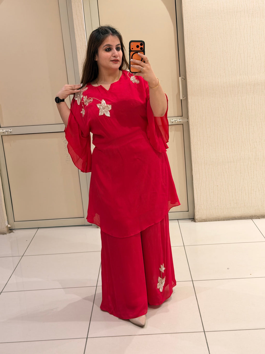 Rani Pink Handwork Partywear Dress (Free Size till XL)