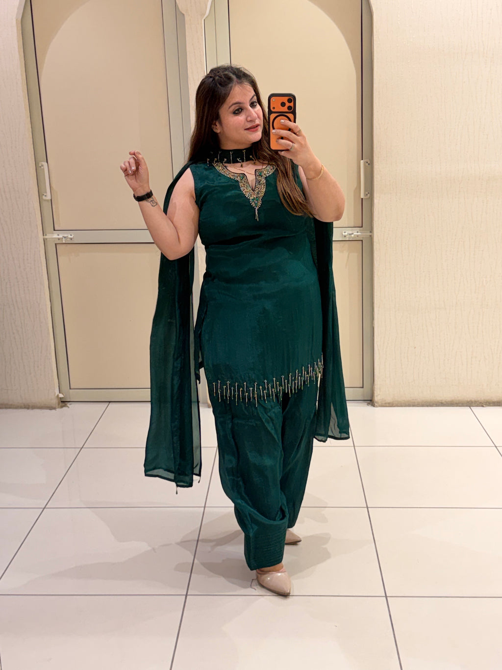 Emerald Green Crepe Farsi Salwar Set