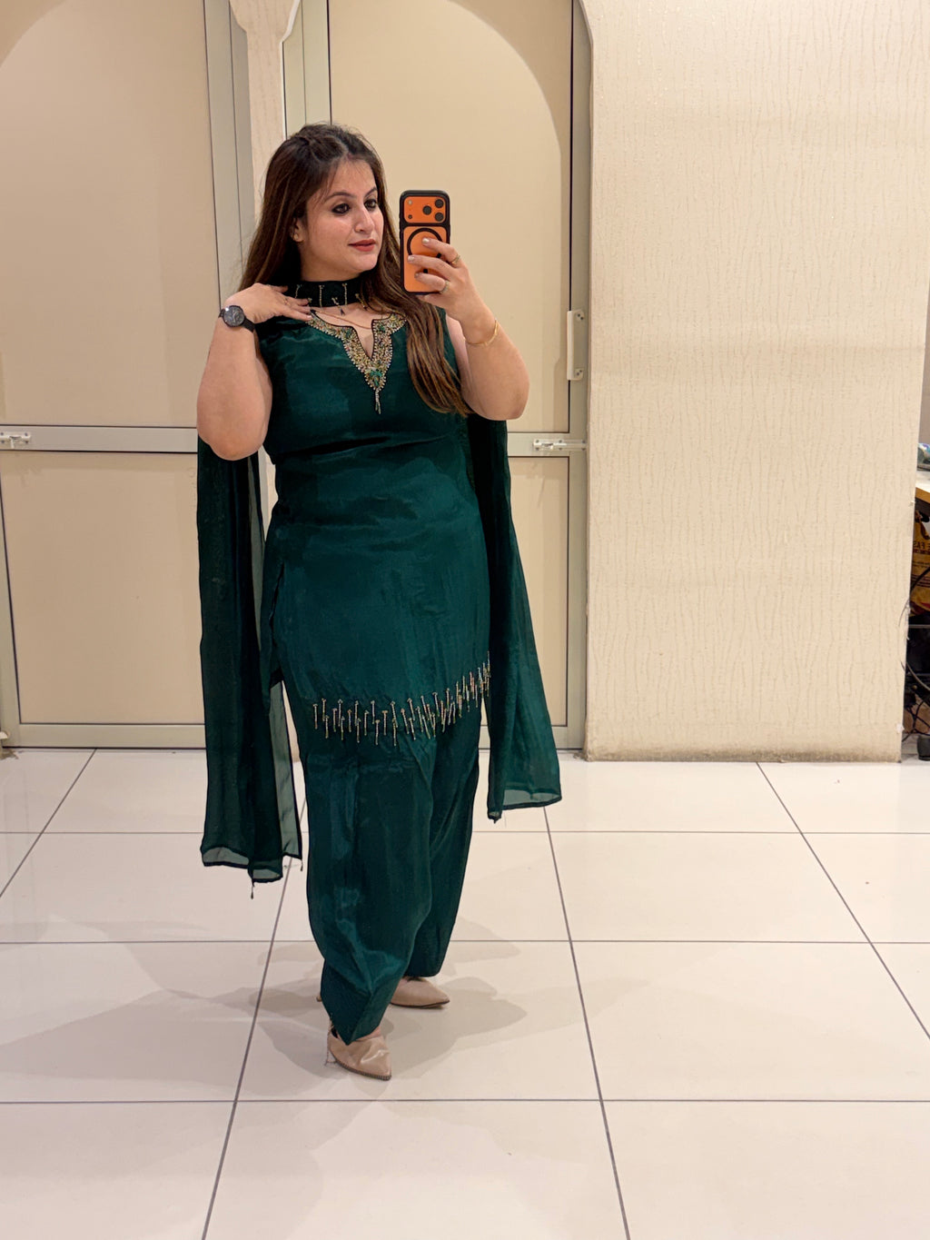 Emerald Green Crepe Farsi Salwar Set