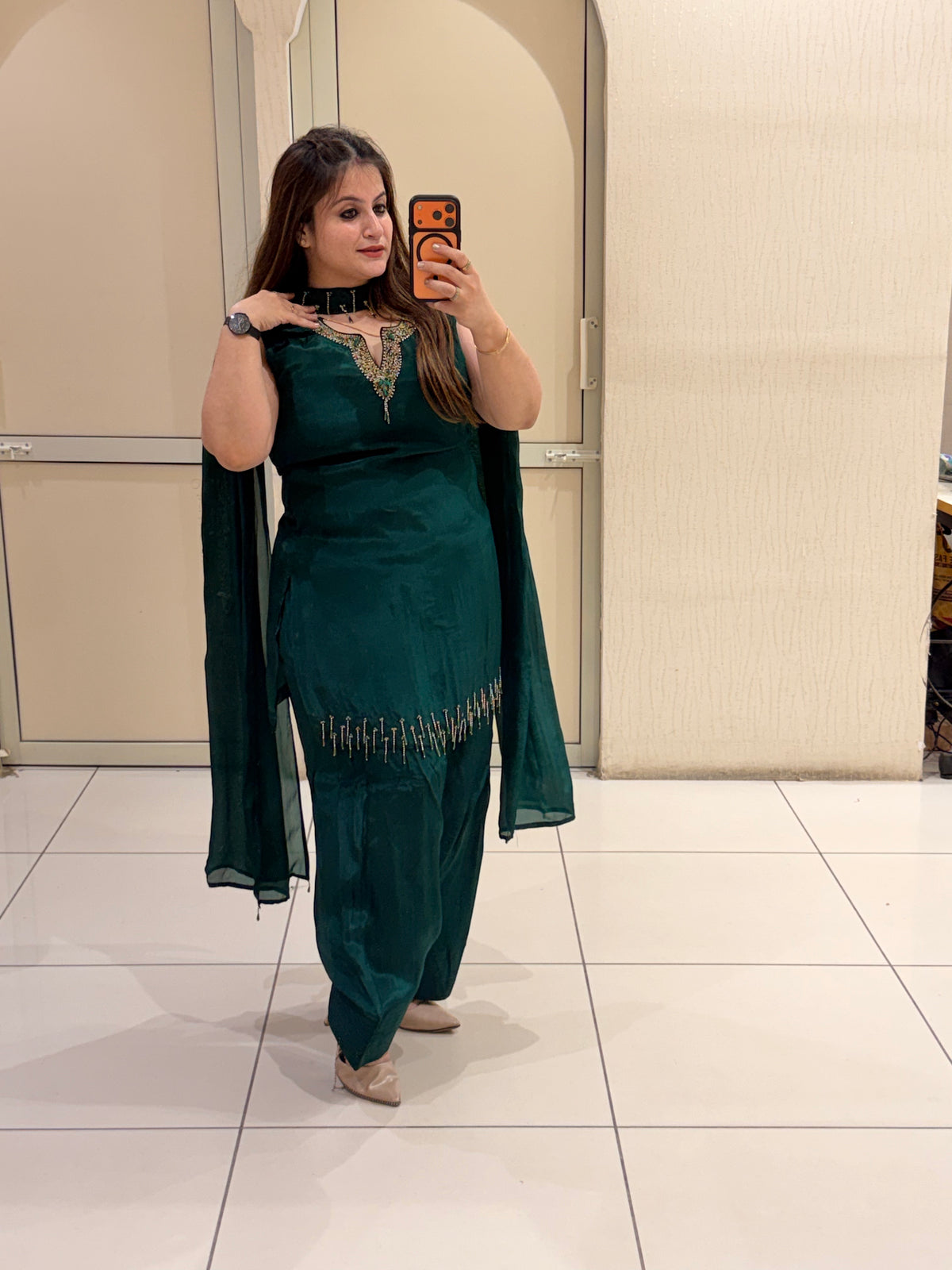 Emerald Green Crepe Farsi Salwar Set