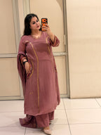 Dusty Rose Pure Mul Party Wear Designer Suit Set