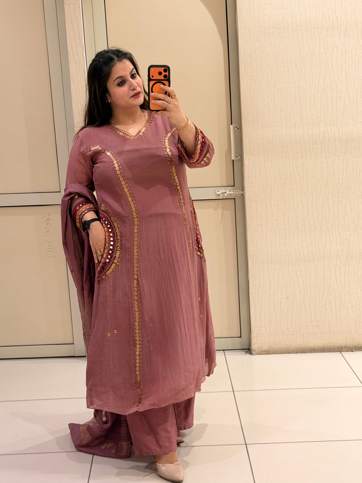 Dusty Rose Pure Mul Party Wear Designer Suit Set