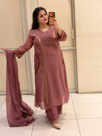 Dusty Rose Pure Mul Party Wear Designer Suit Set