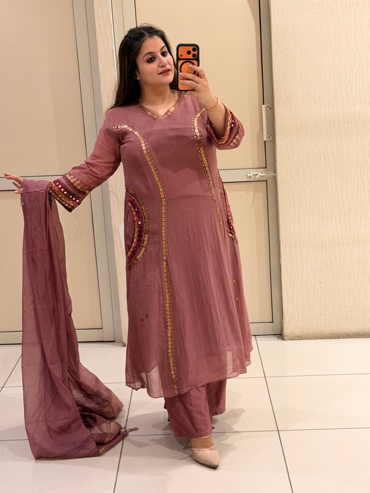 Dusty Rose Pure Mul Party Wear Designer Suit Set
