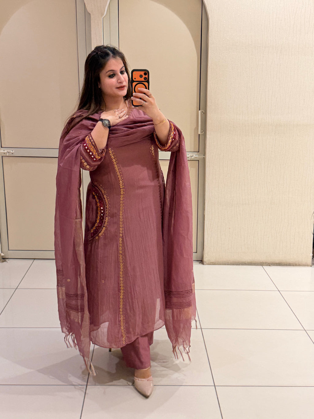 Dusty Rose Pure Mul Party Wear Designer Suit Set