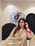 Beige Linen Cotton Kantha Work Suit Set
