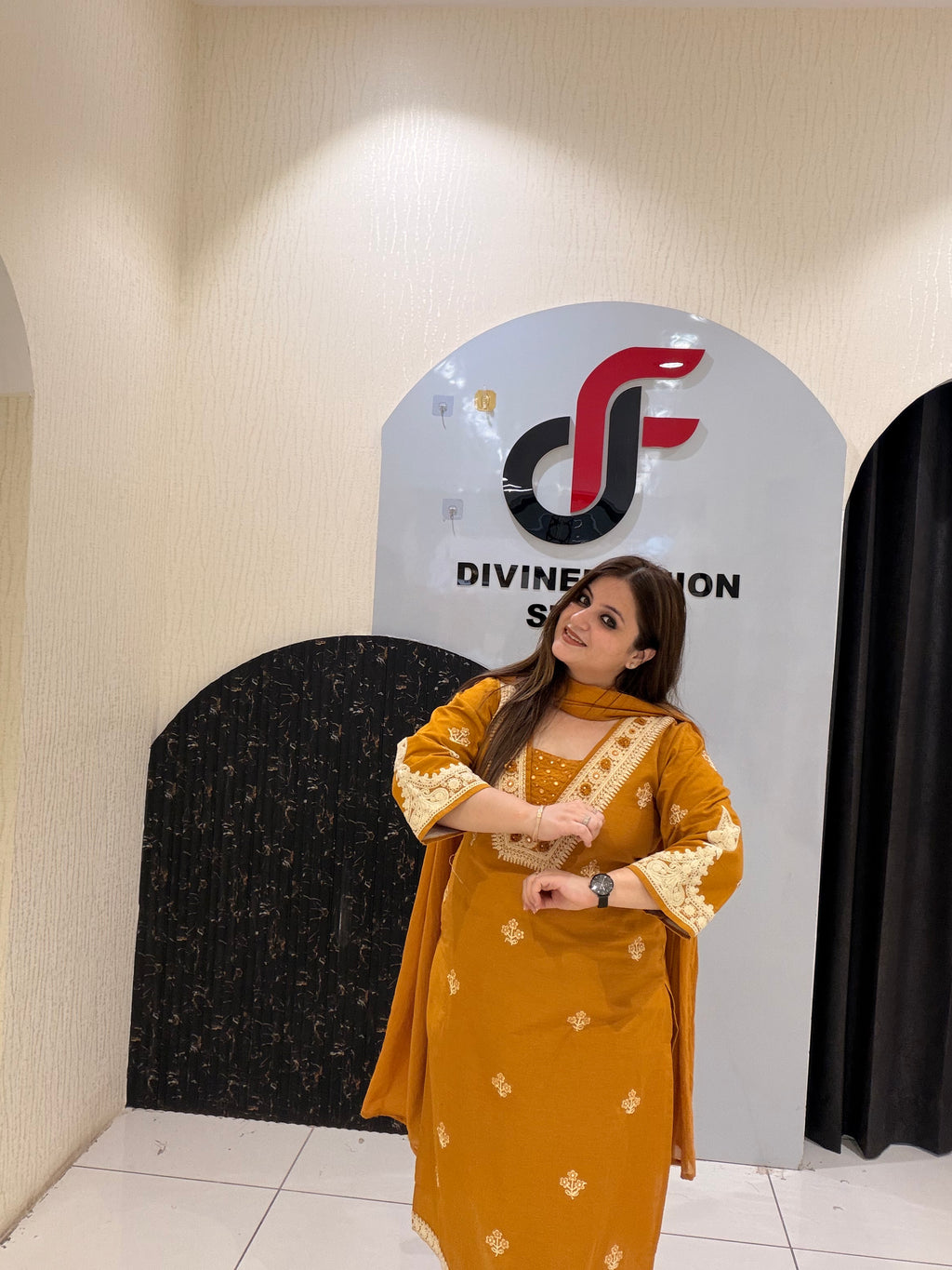 Mustard Yellow Cotton Embroidered Kurta Set