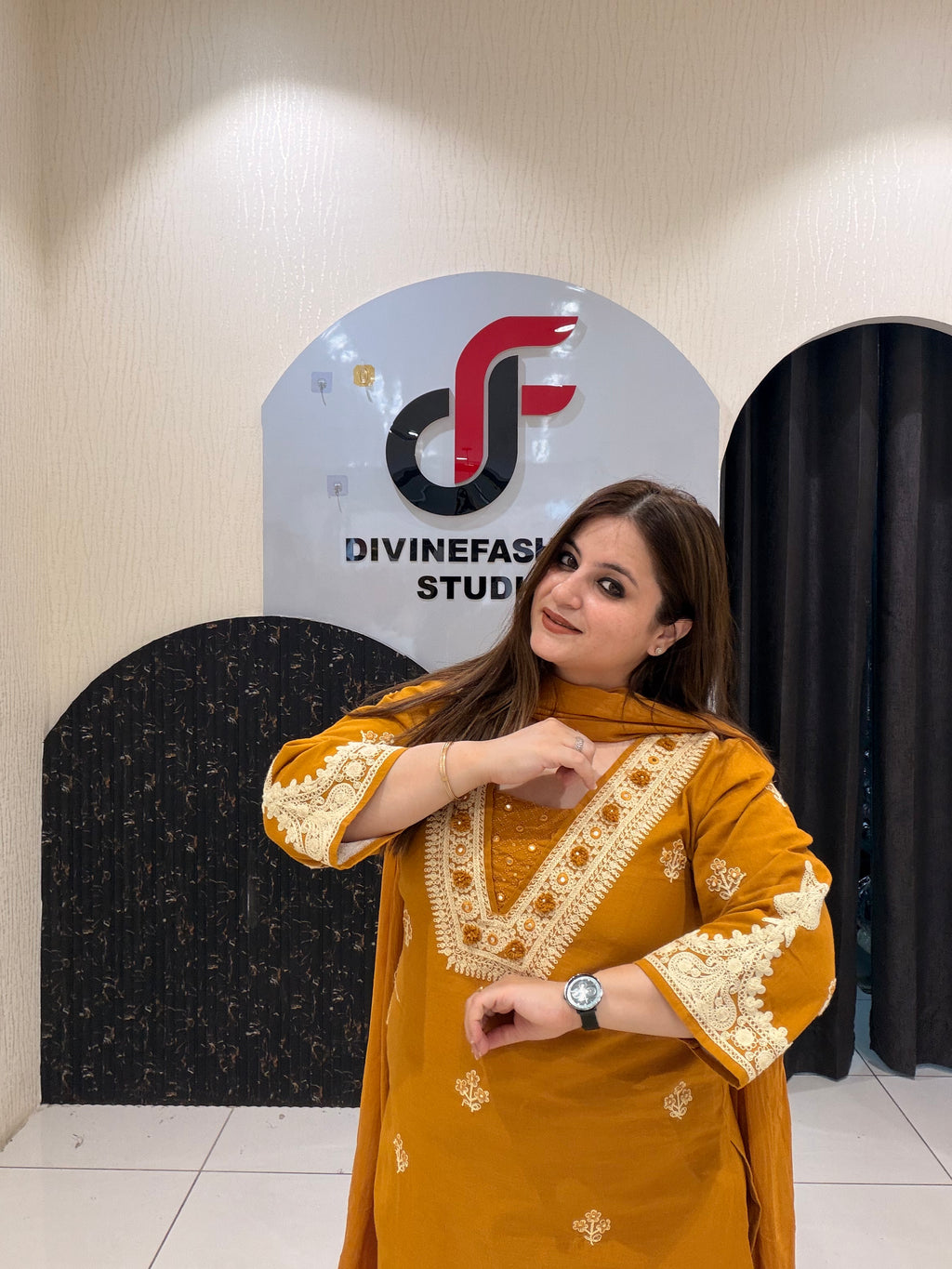 Mustard Yellow Cotton Embroidered Kurta Set