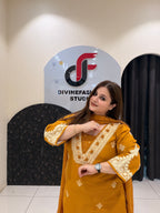 Mustard Yellow Cotton Embroidered Kurta Set