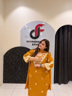 Mustard Yellow Cotton Embroidered Kurta Set