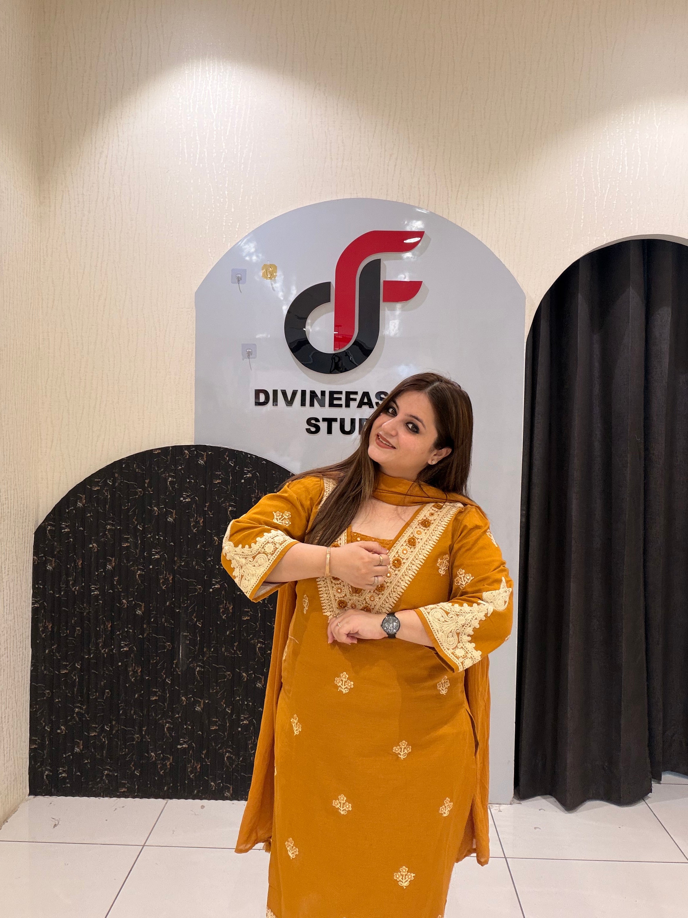 Mustard Yellow Cotton Embroidered Kurta Set