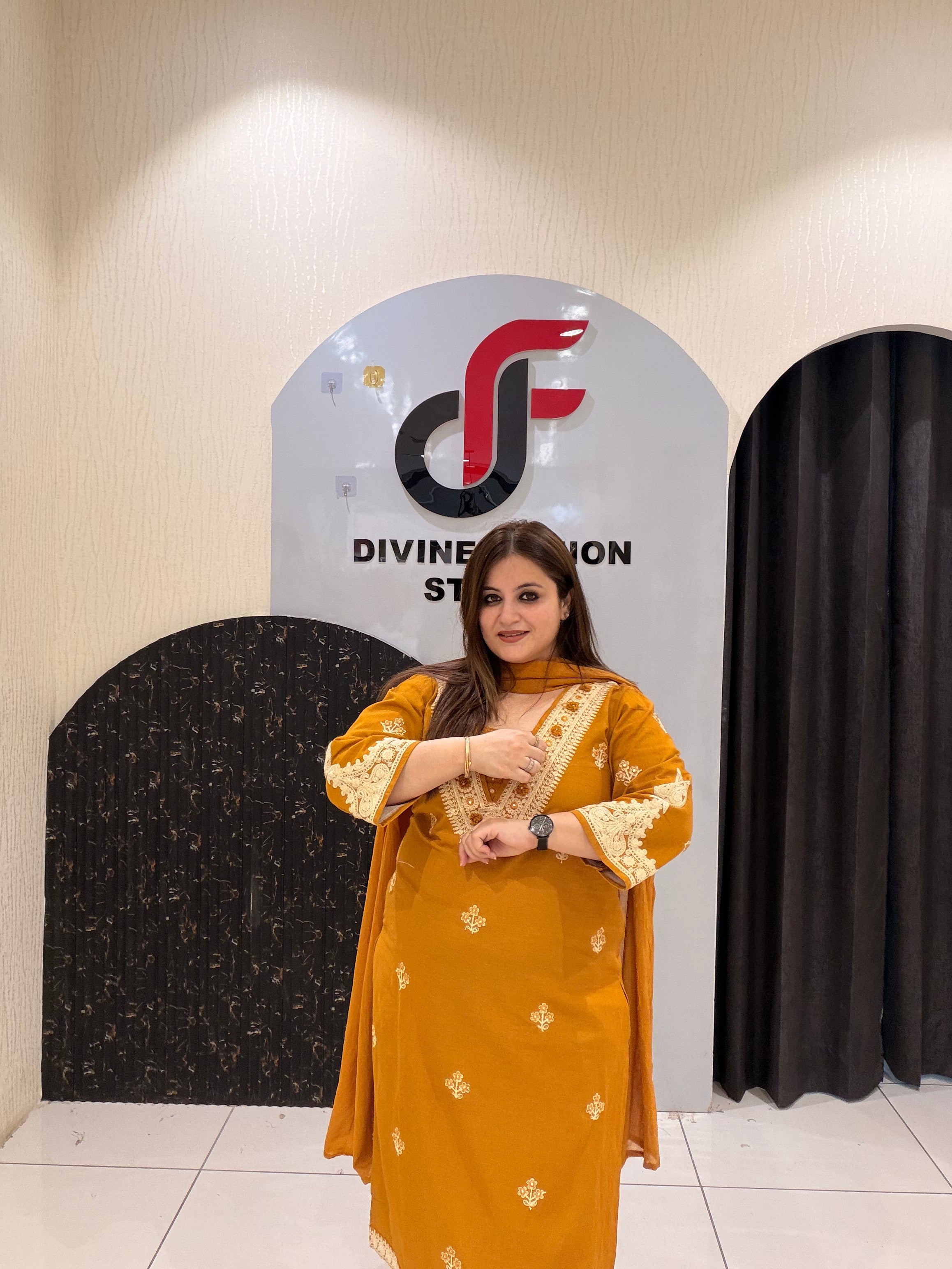Mustard Yellow Cotton Embroidered Kurta Set