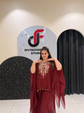 Maroon Soft Pure Tissue Handwork Designer Dress