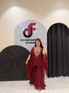 Maroon Soft Pure Tissue Handwork Designer Dress