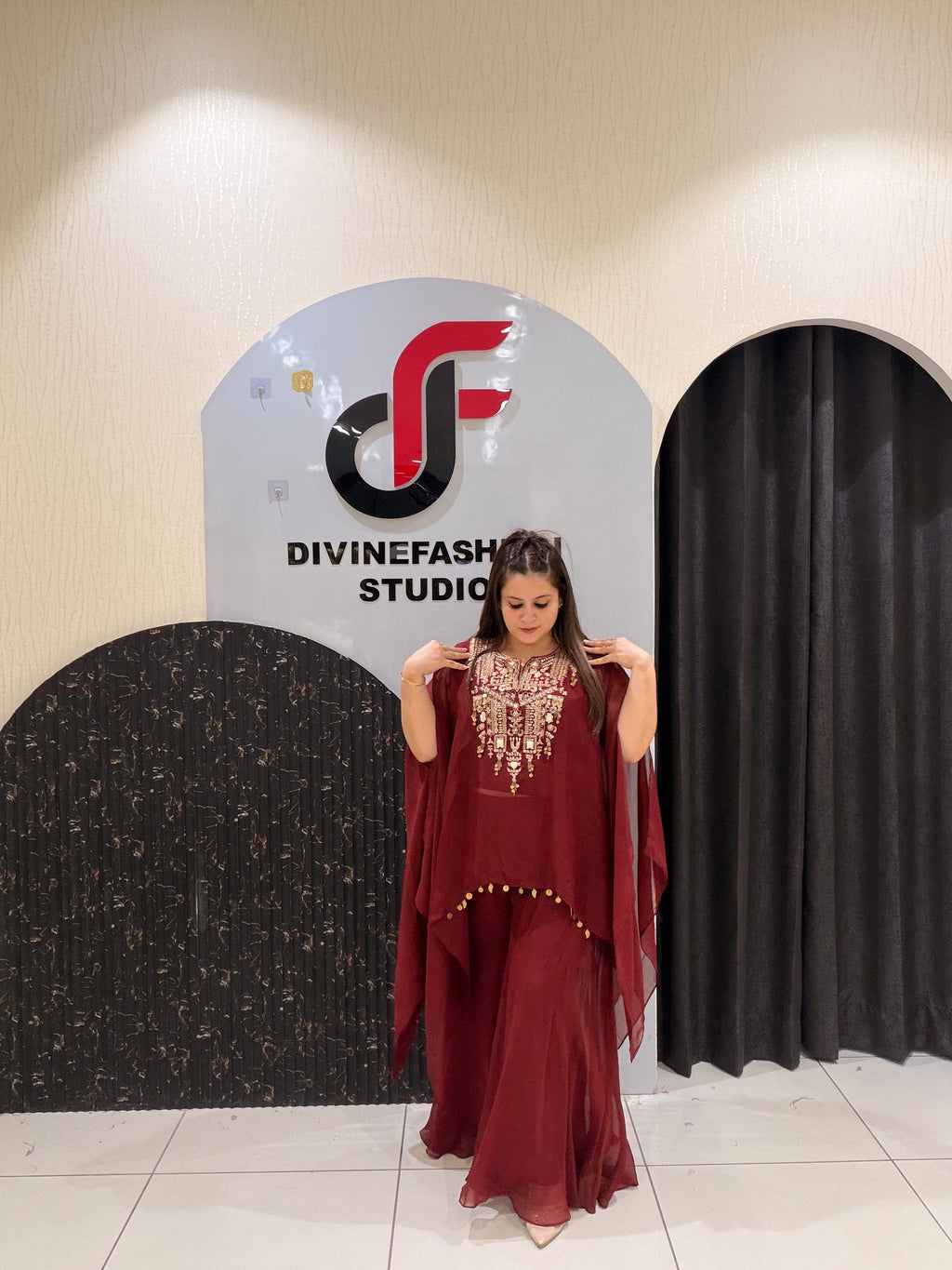 Maroon Soft Pure Tissue Handwork Designer Dress