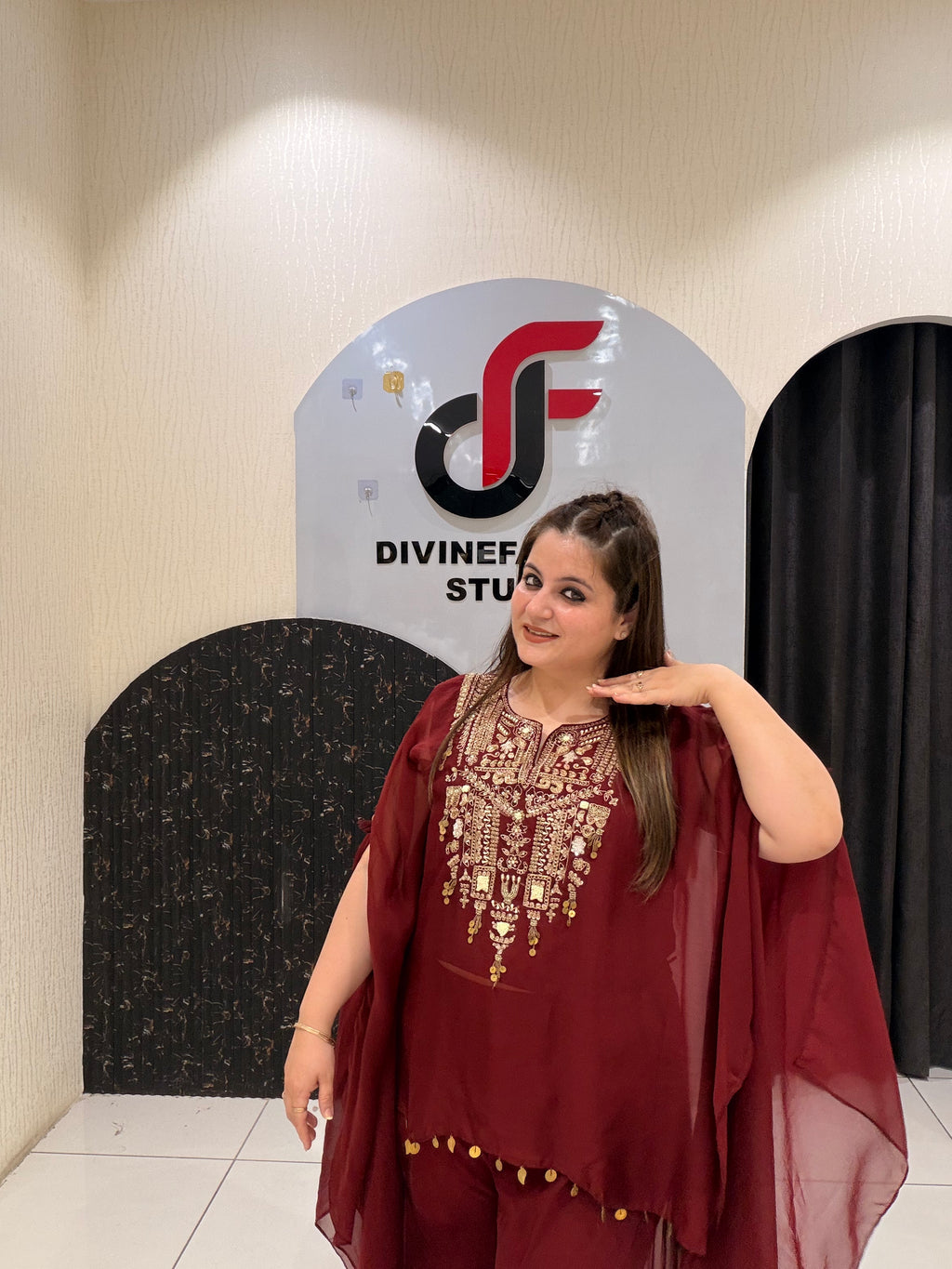 Maroon Soft Pure Tissue Handwork Designer Dress