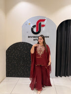 Maroon Soft Pure Tissue Handwork Designer Dress