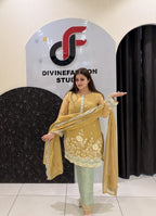Mustard Yellow Handwork Partywear Dress (L–3XL)
