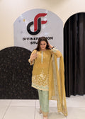 Mustard Yellow Handwork Partywear Dress (L–3XL)