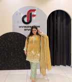 Mustard Yellow Handwork Partywear Dress (L–3XL)